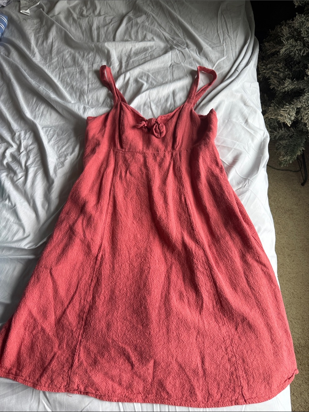 LOFT Coral Mini Slip Dress with Front Knot